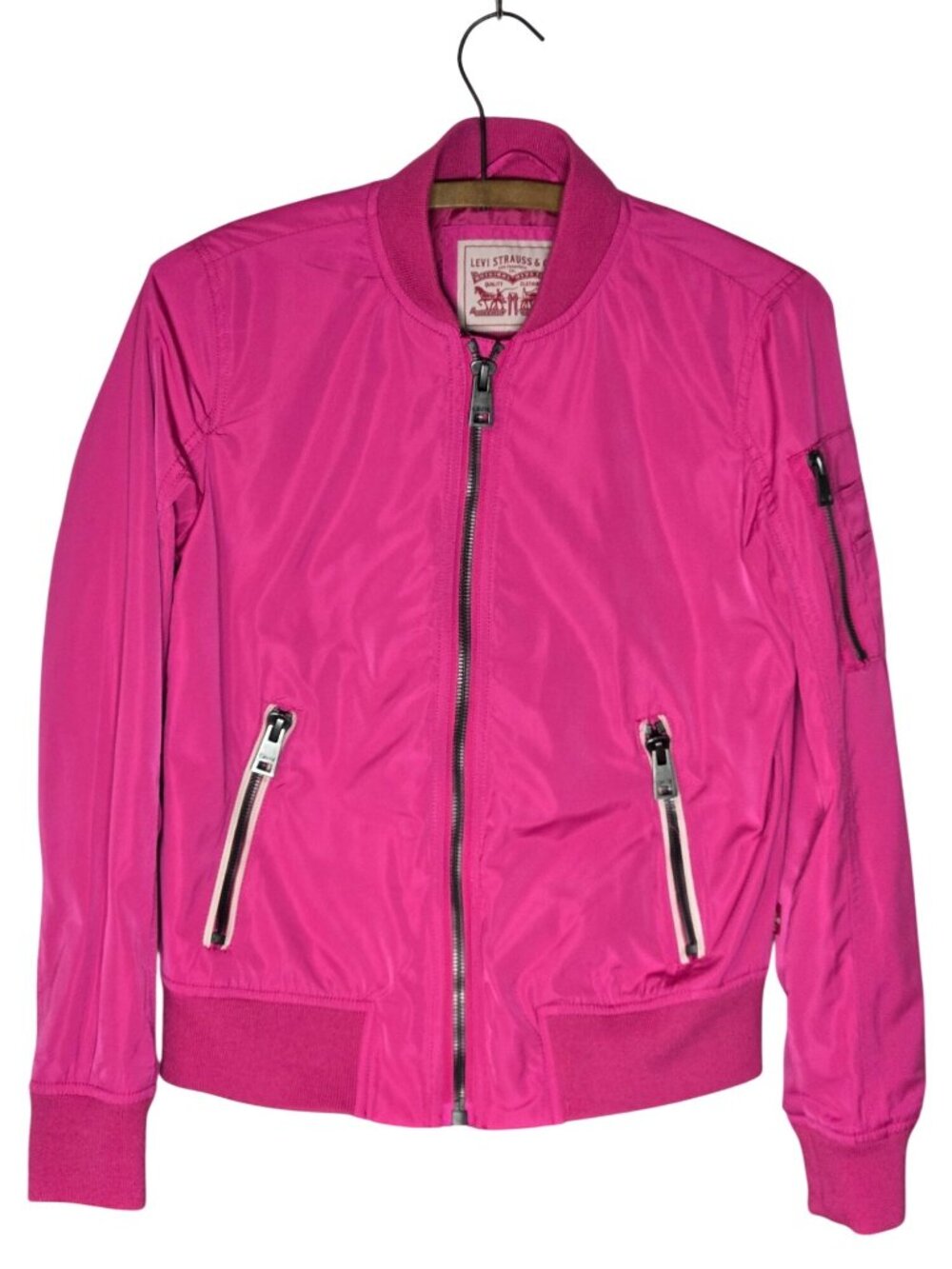 Levis Strauss & Co Pink Bomber Jacket‎ Full Zip Ribbed Cuffs